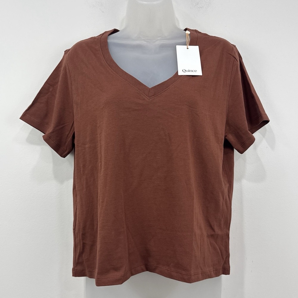 Quince 100% Organic Cotton Boxy V Neck Tee NWT Brown Capsule Minimal Sustainable